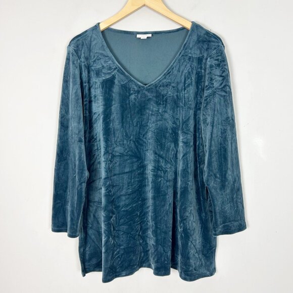 Pure Jill by J.Jill Teal Velour Long Sleeve Top Cozy Casual Lounge Size XL Petit - Picture 1 of 3